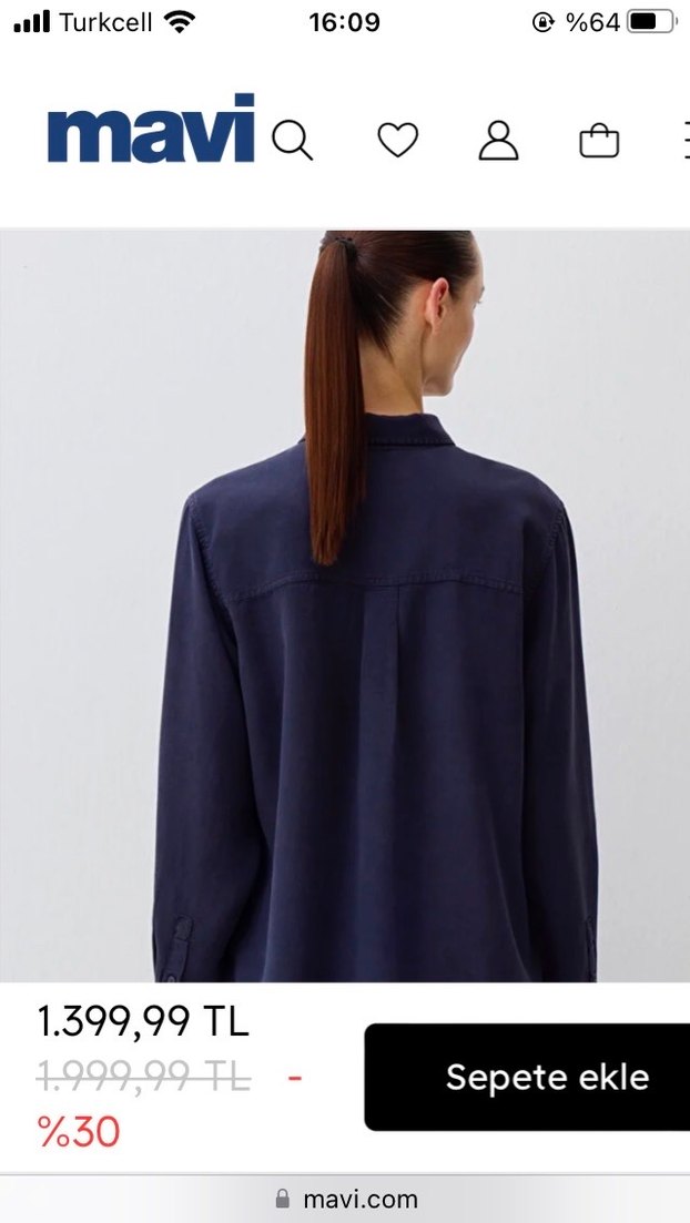 Lacivert Kadın Gömlek, Salaş Kesim, Uzun Kollu - Görsel 3