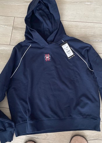 Nakışlı Lacivert Kapüşonlu Kadın Sweatshirt - Görsel 7