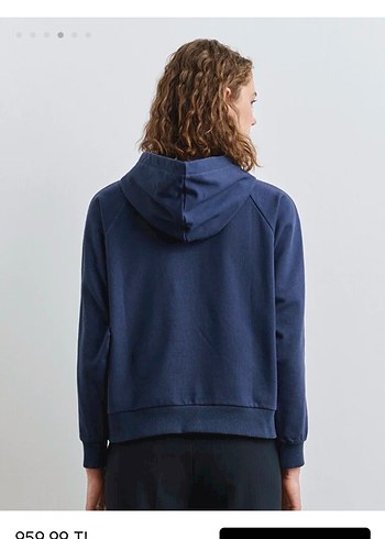 Nakışlı Lacivert Kapüşonlu Kadın Sweatshirt - Görsel 3