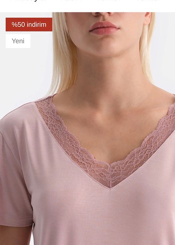 Pembe Dantel Detaylı Pamuklu pijama takımı dagi - Görsel 2