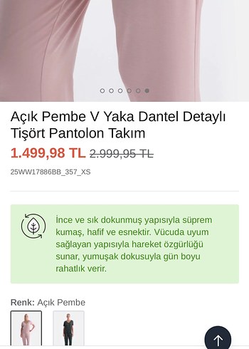 Pembe Dantel Detaylı Pamuklu pijama takımı dagi - Görsel 4