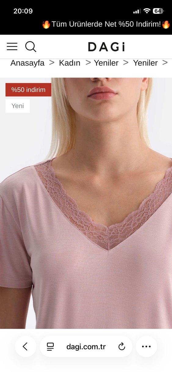 Pembe Dantel Detaylı Pamuklu pijama takımı dagi - Görsel 2