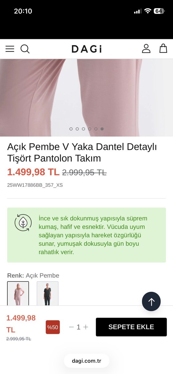 Pembe Dantel Detaylı Pamuklu pijama takımı dagi - Görsel 4