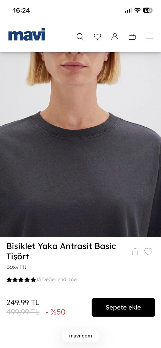 Mavi Gri Kısa Kollu Tişört - Görsel 4