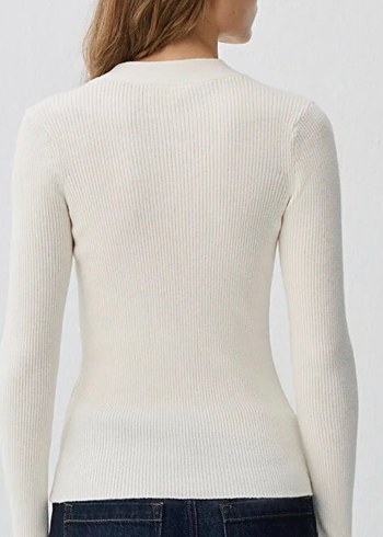 Düğmeli yün karışımlı ekru kazak - Görsel 5