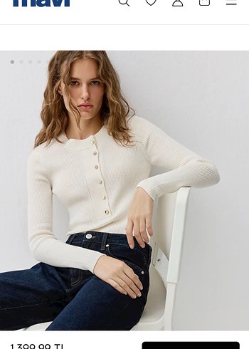 Düğmeli yün karışımlı ekru kazak - Görsel 2