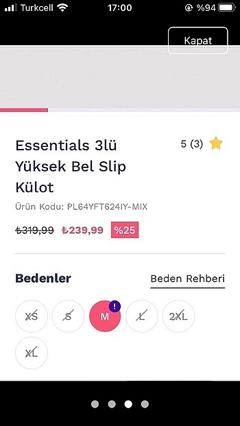 m Beden çeşitli Renk Penti yüksek bel 3 lü slip