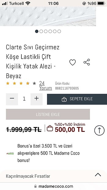 Madame coco çift kişilik sıvı geçirmez alez - Görsel 5