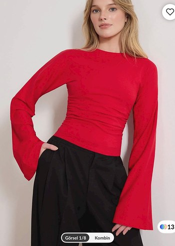 Zara Kirmizi İspanyol Kollu Buzgu Detayli Bluz