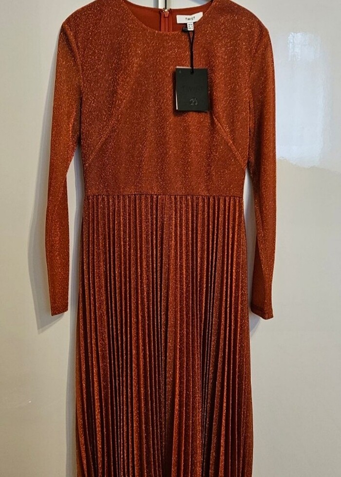 Twist Parlak Simli Midi Elbise - Görsel 3