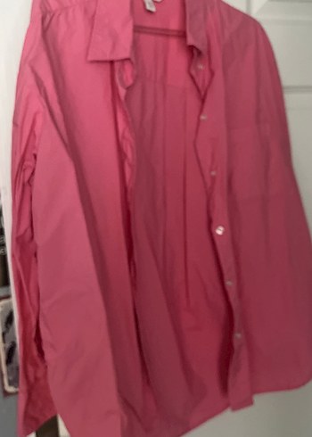 H&M Düğmeli Pembe Uzun Kollu Keten Gömlek