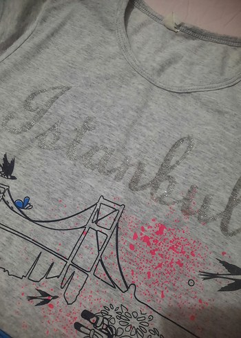 Kız Çocuk Gri Bisiklet Baskılı Kısa Kollu Tişört - Görsel 2