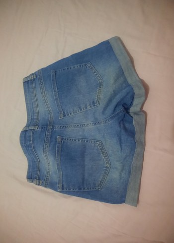 Düğmeli Bağlama Desenli Mavi Kadın Kot Şort - Görsel 2