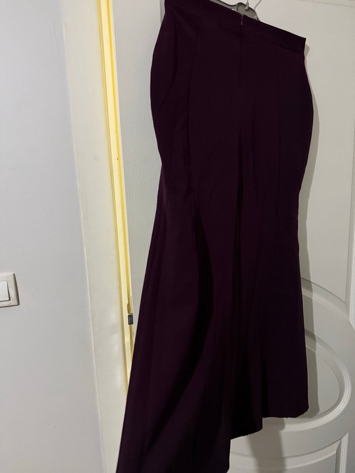 Bordo Drapeli Uzun Kadın Etek - Görsel 3