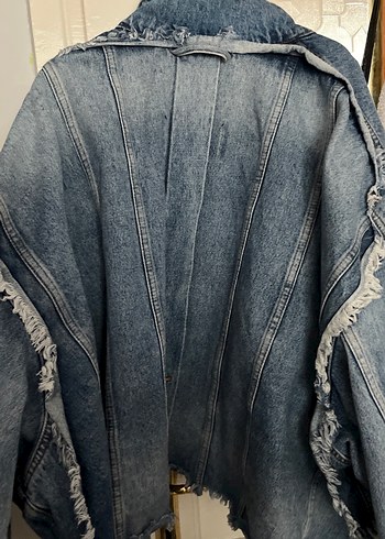 48 Beden mavi Renk Kadın Düğmeli Midi Denim Ceket