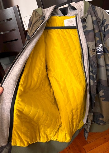 13-14 Yaş Beden haki Renk Zara 13-14 yaş 164 cm erkek Çocuk Kamuflaj Desenli Rahat Ceket