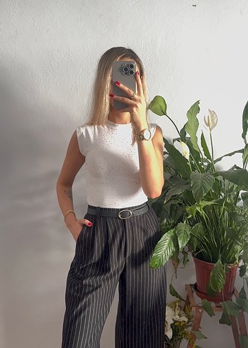 Gri Zebra Desenli Kadın Cigarette Pantolon