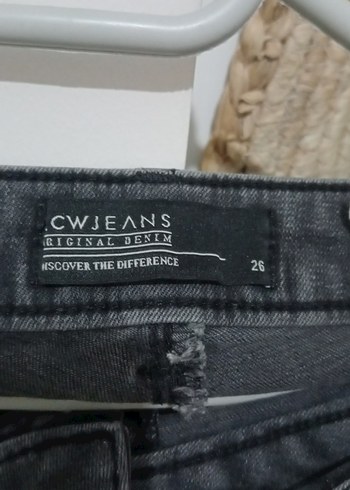 Gri Bağlama Desenli Fermuarlı Kadın Kot Pantolon - Görsel 2