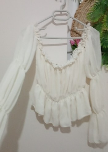 Beyaz Fırfırlı Keten Mini Bluz - Görsel 2