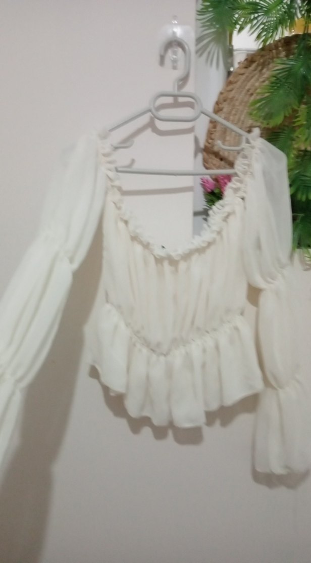 Beyaz Fırfırlı Keten Mini Bluz - Görsel 2