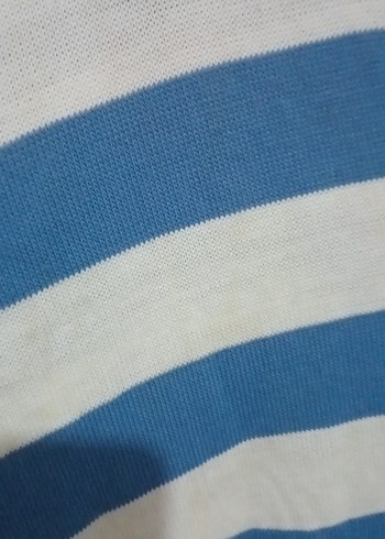 Diğer Mavi Çizgili V Yaka Kısa Kollu Triko Kazak