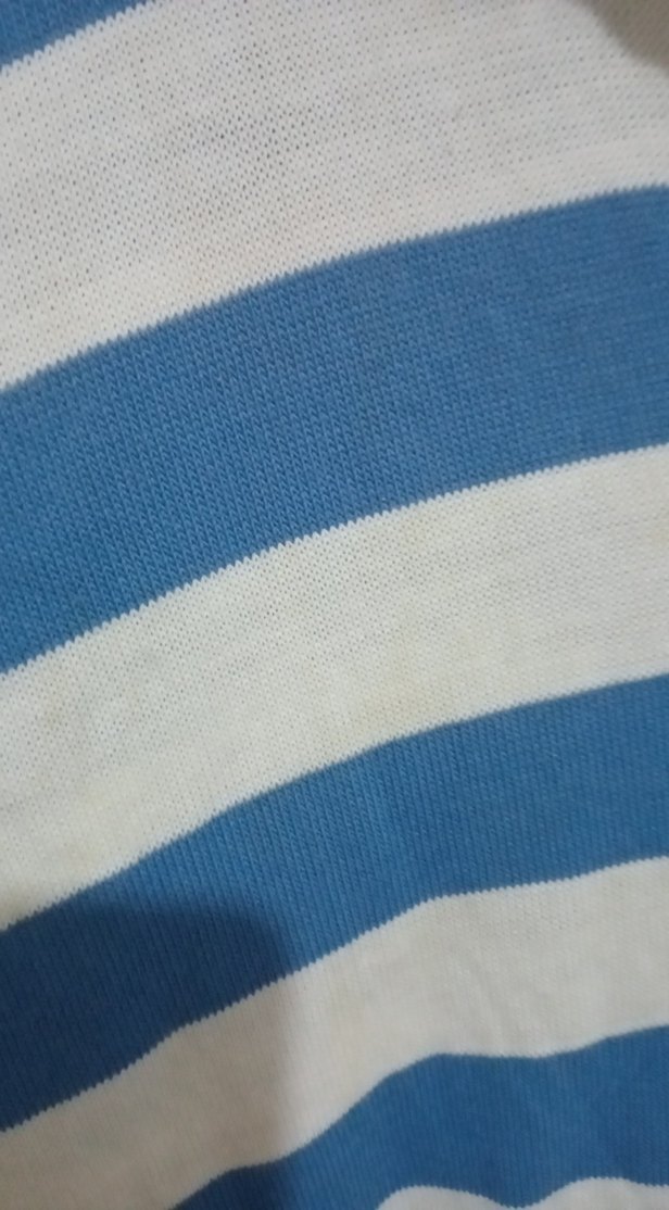 Mavi Çizgili V Yaka Kısa Kollu Triko Kazak - Görsel 2