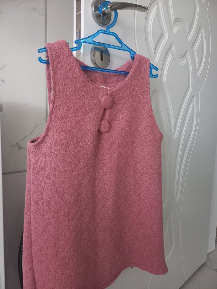 Kız Çocuk Pembe Düğmeli Triko Yelek - Görsel 3