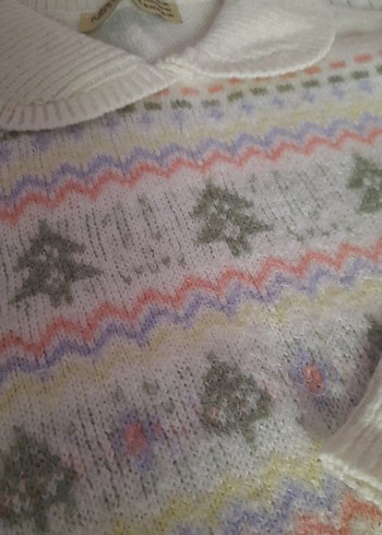 Beyaz Bohem Desenli çocuk Triko Kazak - Görsel 3