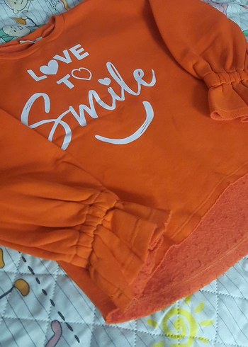 Kız Çocuk Turuncu Sweatshirt Volanlı Kol - Görsel 2