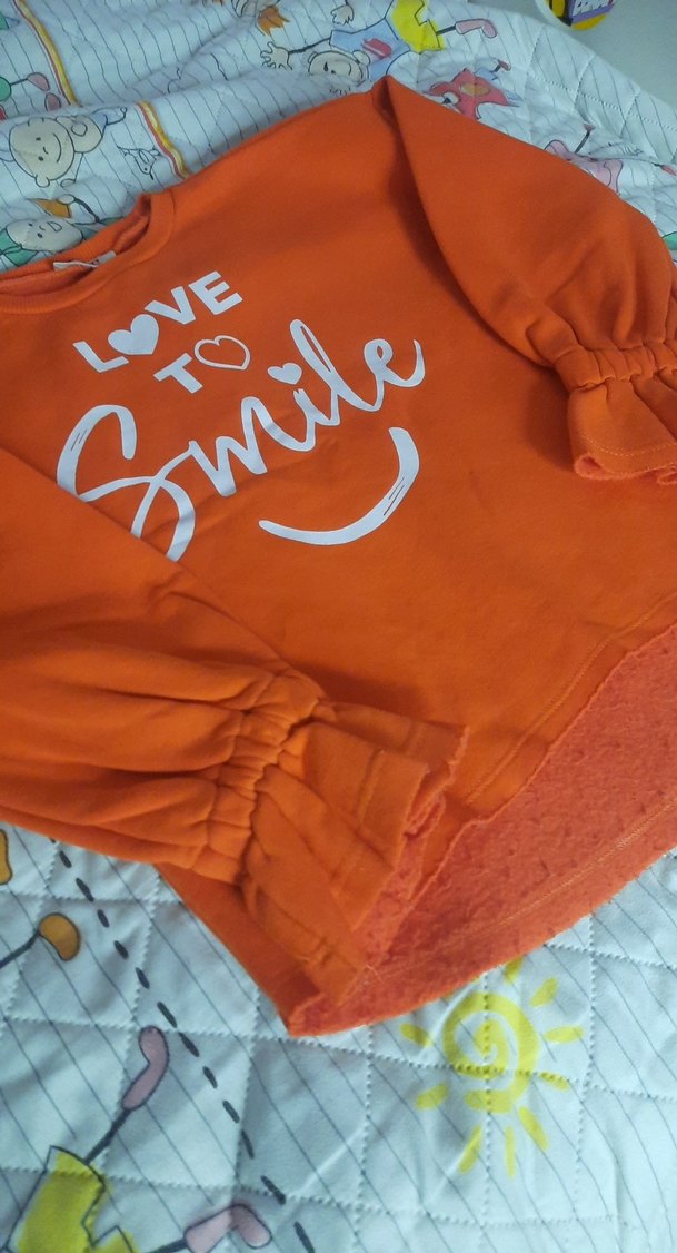 Kız Çocuk Turuncu Sweatshirt Volanlı Kol - Görsel 2