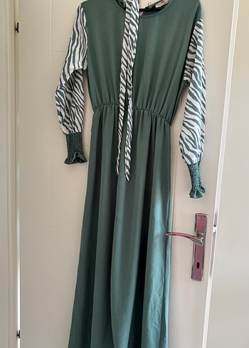 Bohem Uzun Kollu Zebra Desenli Elbise