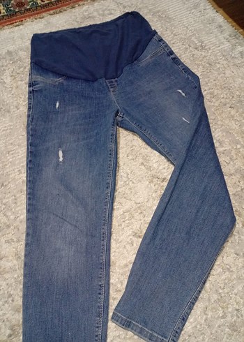 Düğmeli, Baskılı Mavi Kadın Denim Pantolon - Görsel 3