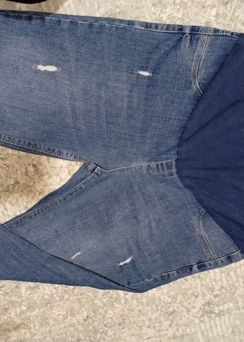 Düğmeli, Baskılı Mavi Kadın Denim Pantolon - Görsel 4