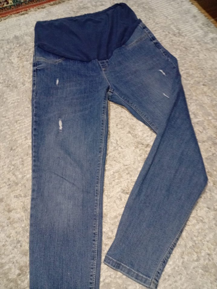 Düğmeli, Baskılı Mavi Kadın Denim Pantolon - Görsel 2