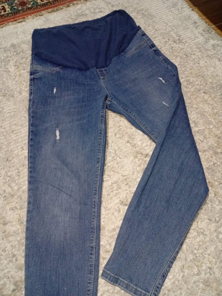 Düğmeli, Baskılı Mavi Kadın Denim Pantolon - Görsel 3