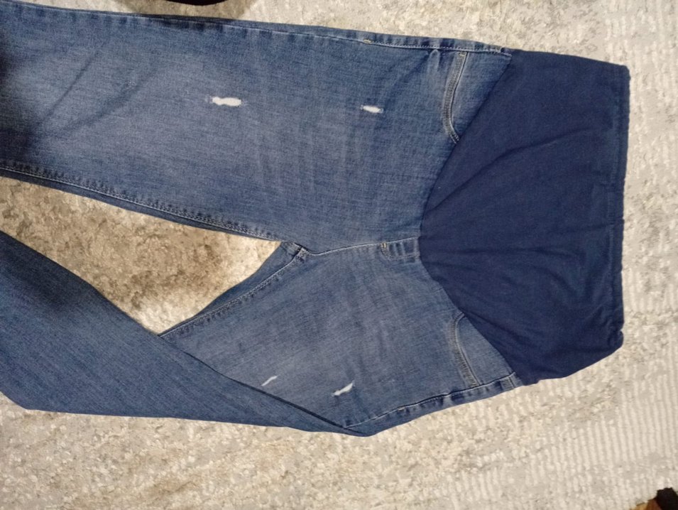 Düğmeli, Baskılı Mavi Kadın Denim Pantolon - Görsel 4