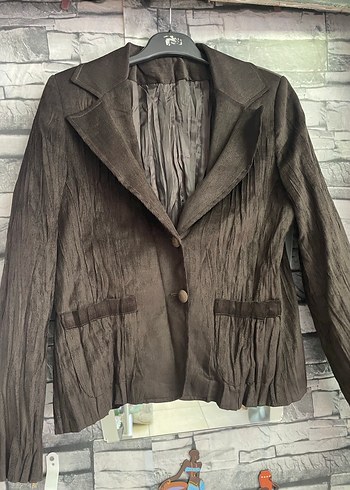 Diğer Kahverengi Pilili Kadın Keten Blazer Ceket