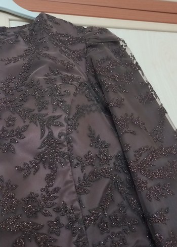 38 Beden Dantel İşlemeli Uzun Kollu Kahverengi Gotik Elbise