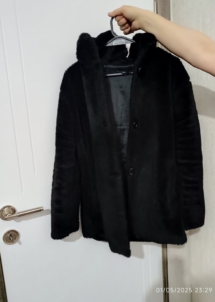 Ürün rengi siyah beden standarttir peluş mont - Görsel 3