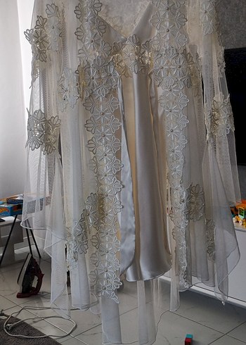 Uzun Beyaz Bohem Nakışlı Kadın Sabahlık - Görsel 8