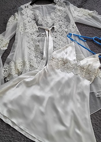 Uzun Beyaz Bohem Nakışlı Kadın Sabahlık - Görsel 18