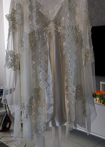 Uzun Beyaz Bohem Nakışlı Kadın Sabahlık - Görsel 9