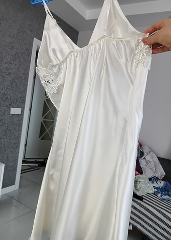 Uzun Beyaz Bohem Nakışlı Kadın Sabahlık - Görsel 17