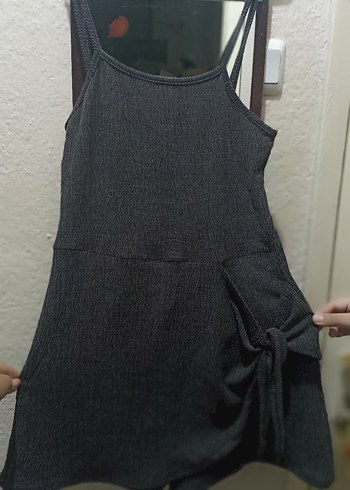 l Beden Gri Keten Mini Askılı Triko tulum