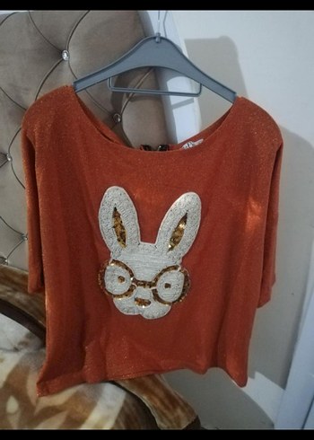 Kahverengi Parlak Örme Kadın Tişört
