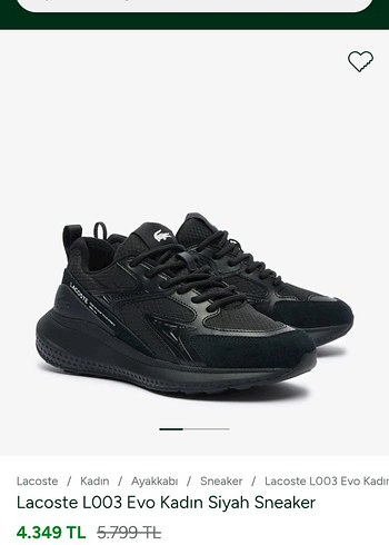 36 Beden Lacoste L003 Evo Siyah Kadın Spor Ayakkabı
