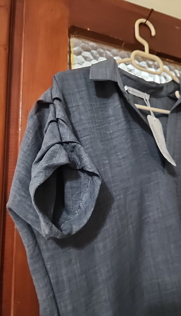 Gri Keten Rahat Elbise - Görsel 2