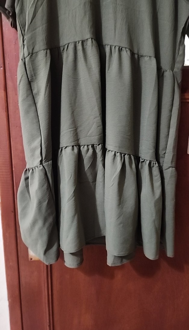 Kadın Haki Uzun Kollu Fırfırlı Elbise - Görsel 3