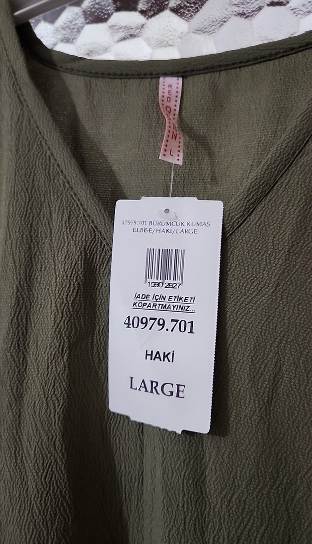 Kadın Haki Uzun Kollu Fırfırlı Elbise - Görsel 2