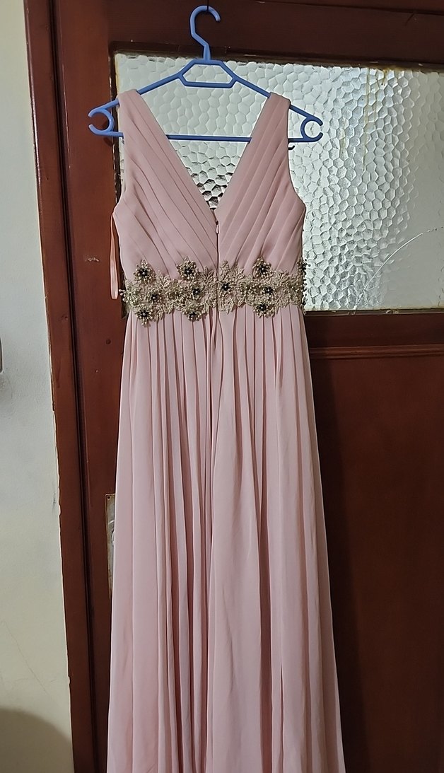 beli işlemeli pudra pembesi abiye - Görsel 4